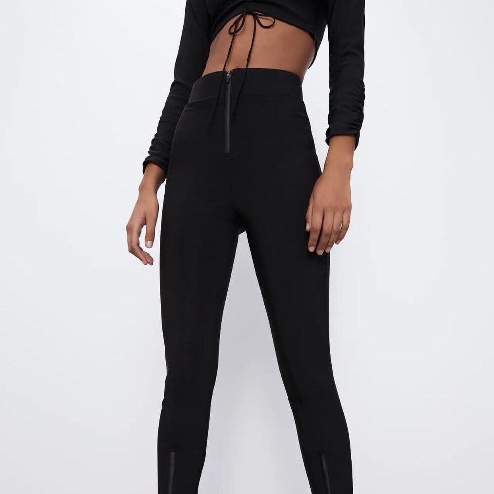 Zara High Waist Ankle Zippers Skinny Pants